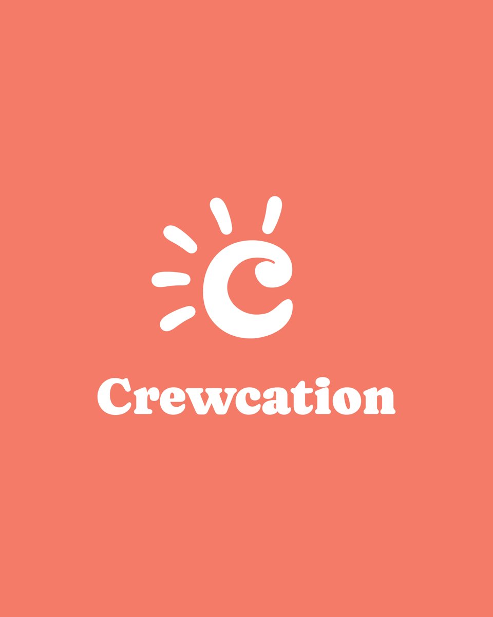 Crewcation logo: a coral sun-burst C mark beside the Crewcation wordmark
