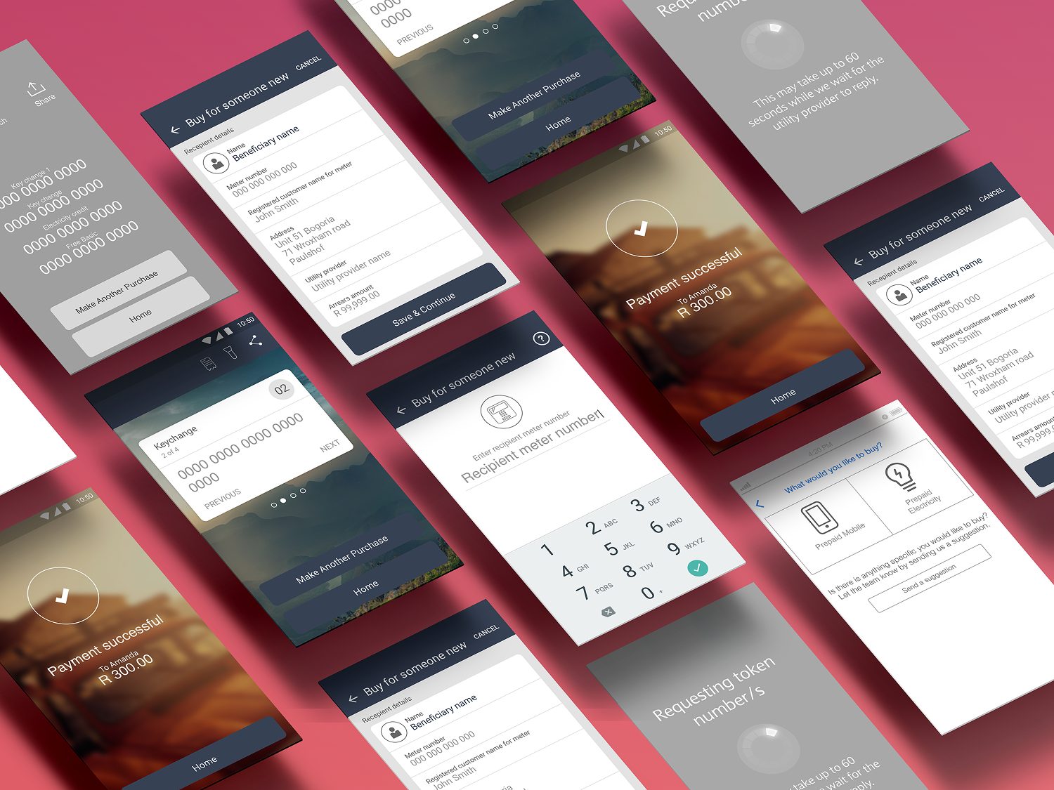 Absa app screens for buying prepaid electricity